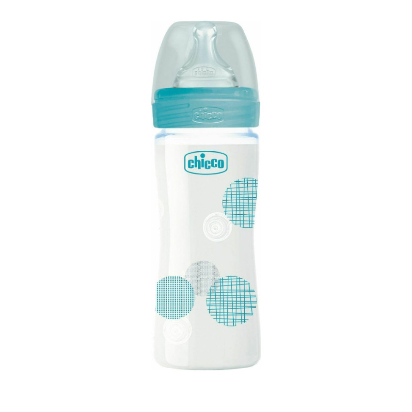Biberon Bien-être en verre 250ml flux lent 0M+ - Bleu 