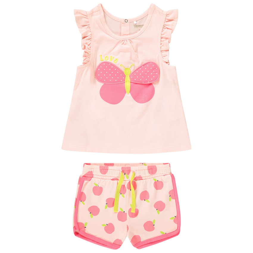 Ensemble de plage débardeur avec papillon en relief + short pour bébé fille 