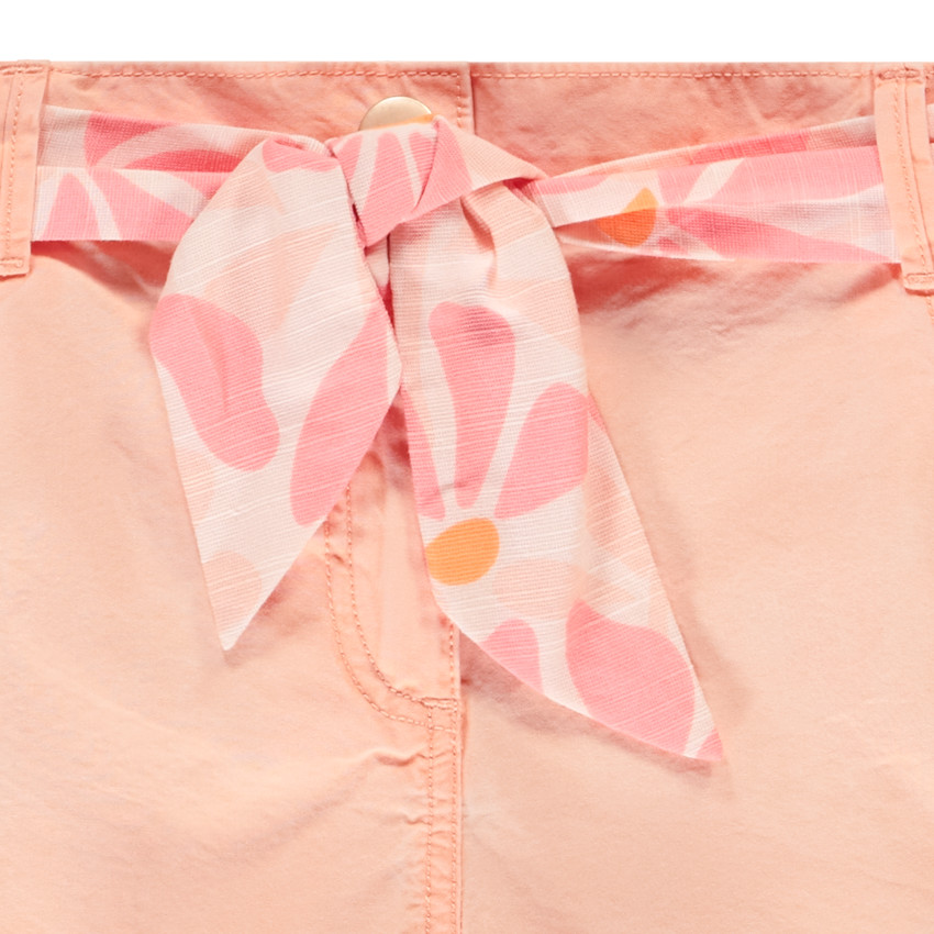 Short uni en toile avec poches cargo + ceinture à nouer pour fille  