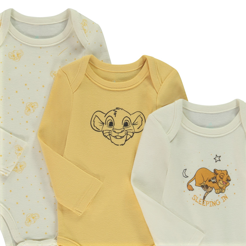 Lot de 3 bodies manches longues Le Roi Lion Disney pour bébé 