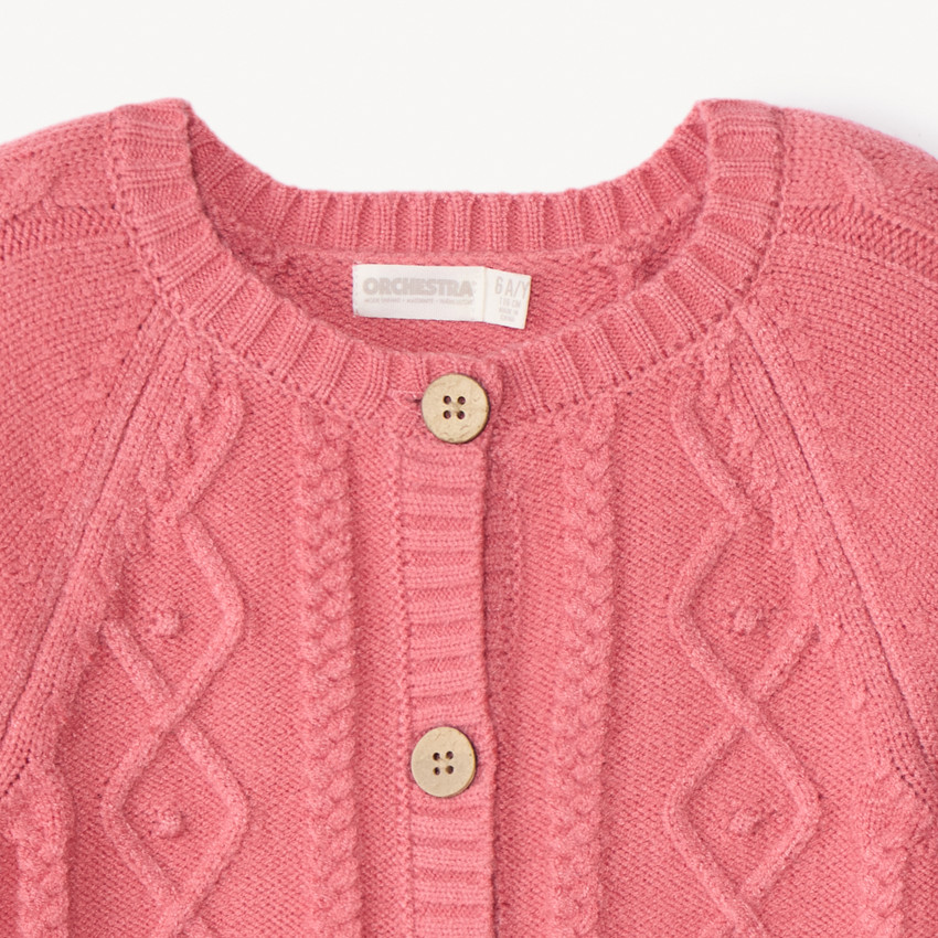 Gilet manches longues en tricot torsadé uni pour fille  