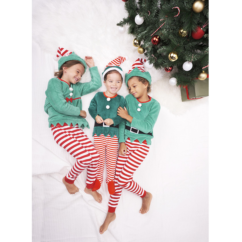 Pyjama lutin de Noël garçon en polaire esprit déguisement avec ensemble et bonnet 