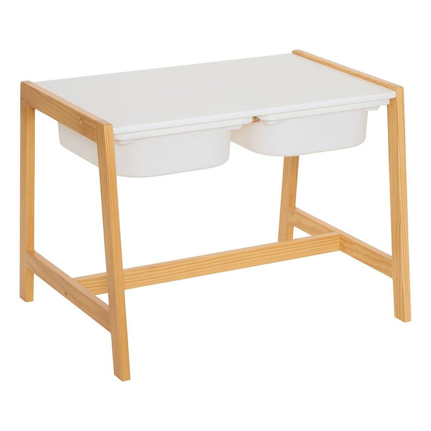 Bureau enfant Bako avec 2 tiroirs et 2 chaise - Blanc/Bois naturel 