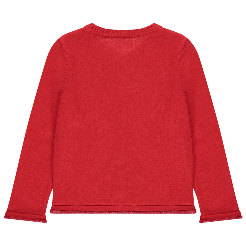 Gilet en tricot rouge détail badge forme coeur 