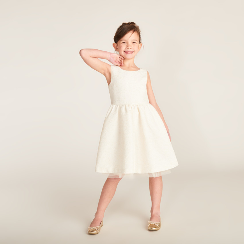Robe en jacquard et tulle avec motifs floraux pour fille