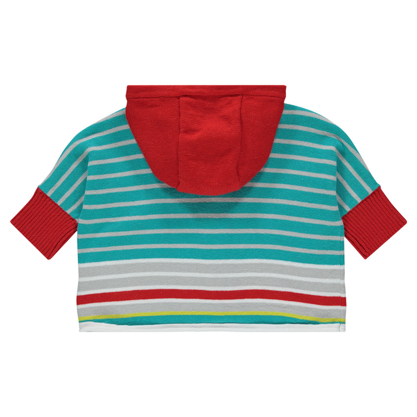 Gilet poncho rayé avec patchs oiseaux et fleurs brodées  