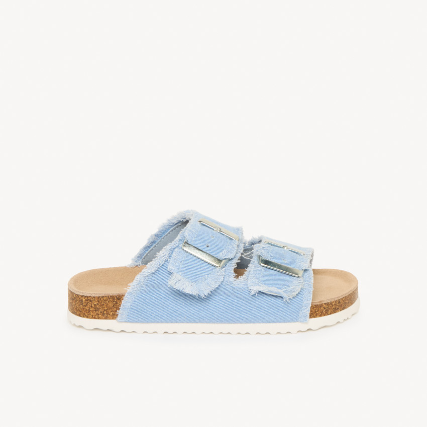 Claquette bleues à double boucles et franges pour fille 