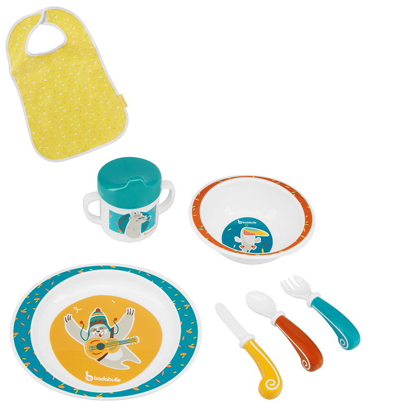 Set repas Yummy 7 pièces et bavoir - Bleu 