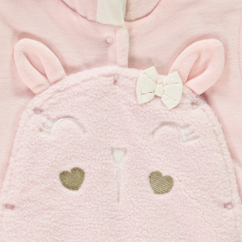 Combi-pilote lapin en velours pour bébé fille avec finitions différentes selon l'âge 