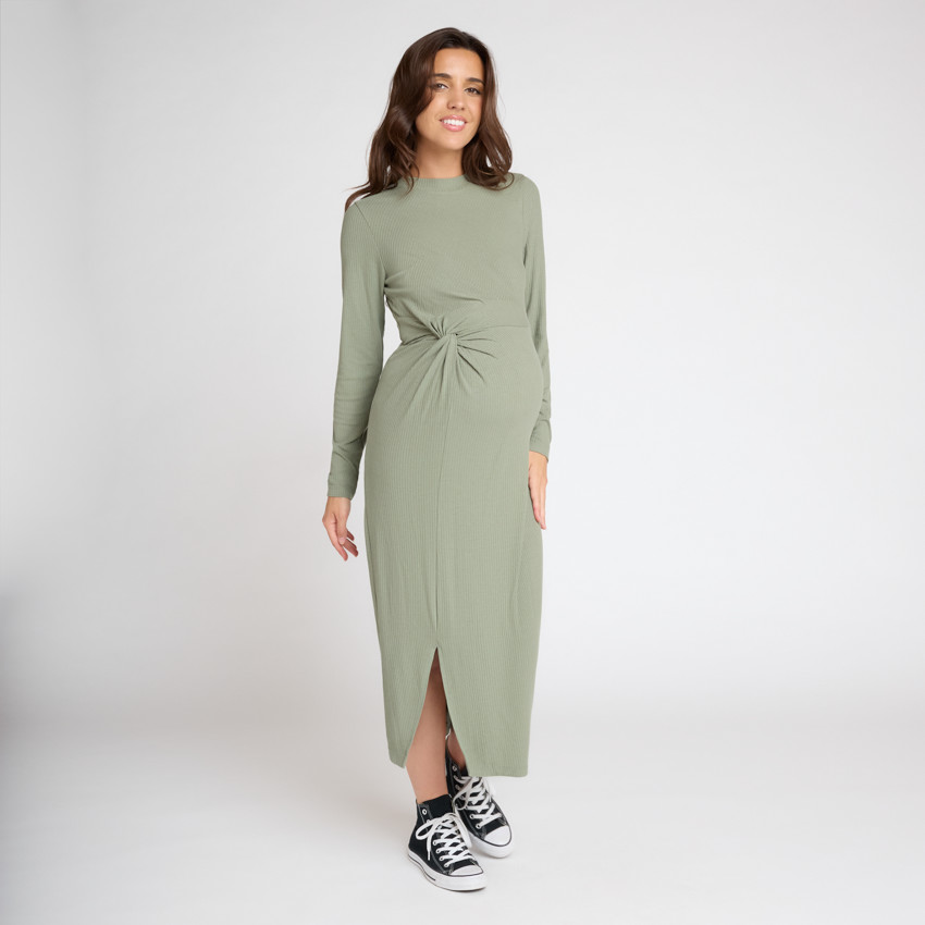 Robe manches longues en maille côtelée uni pour femme