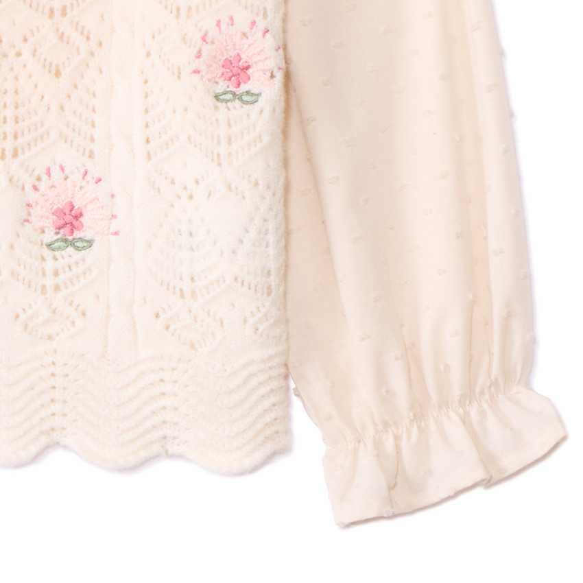 Pull effet 2 en 1 en tricot et plumetis pour bébé fille 