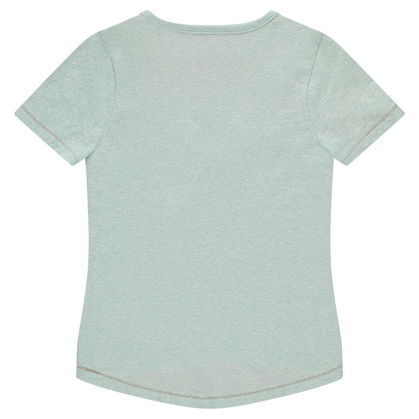 Tee-shirt manches courtes en jersey chiné avec papillon en sequins magiques et volants 