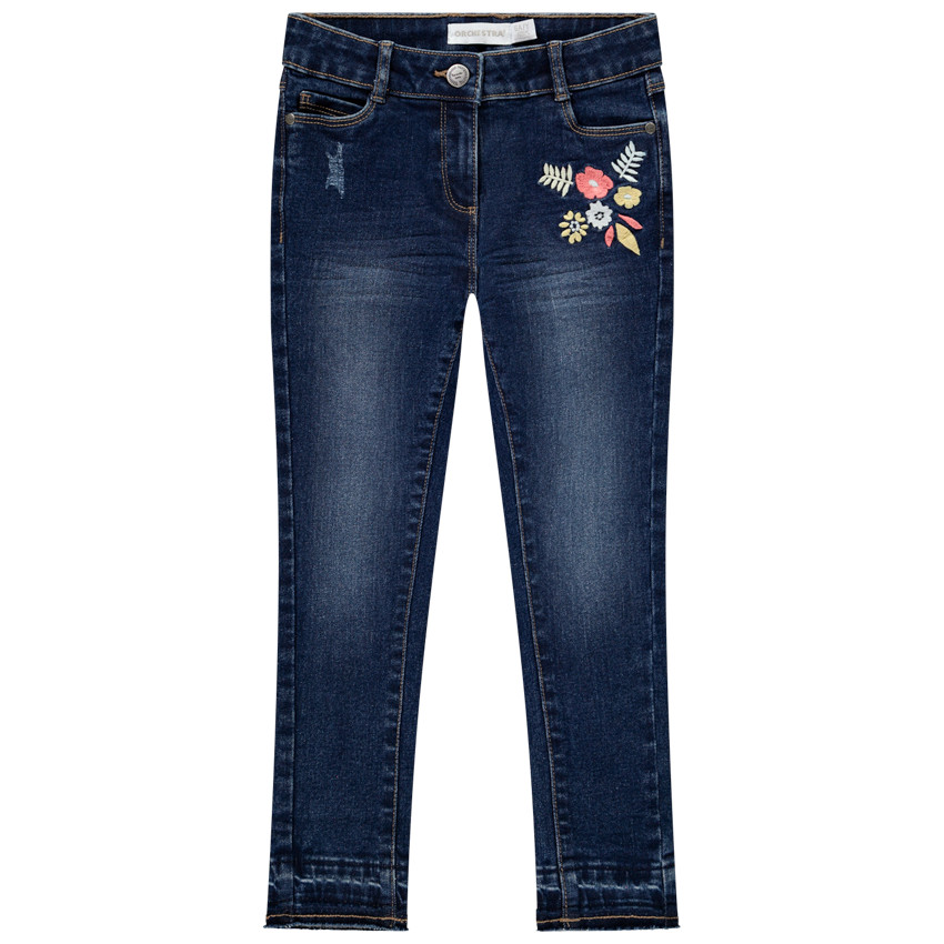 Jean slim à fleurs brodées pour enfant fille 