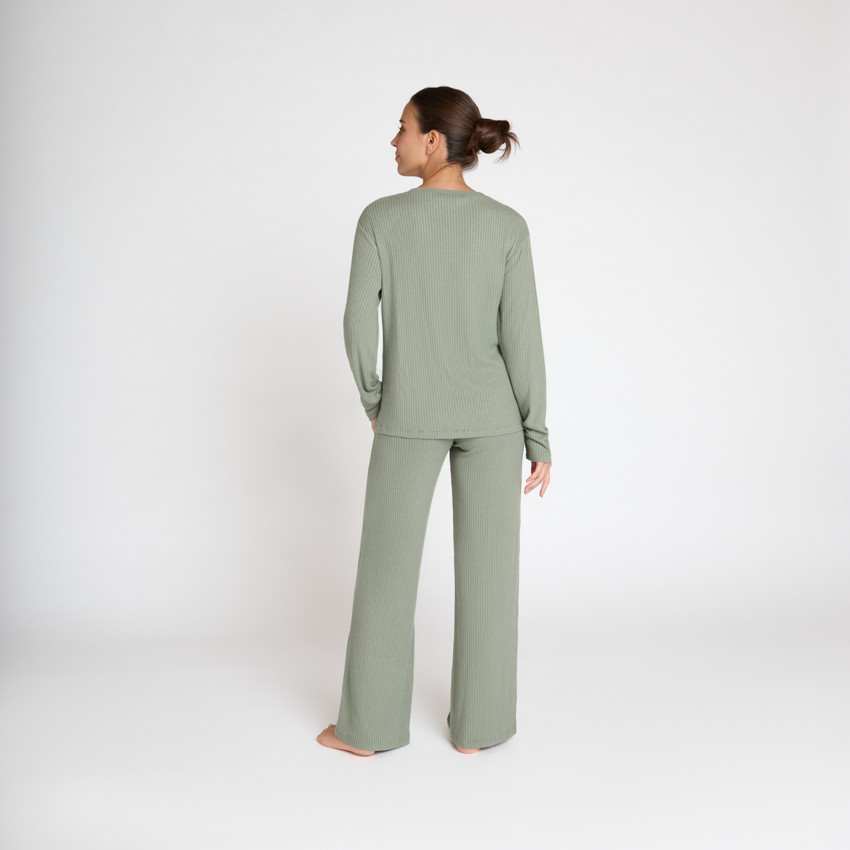 Set pyjama de grossesse uni en maille côtelée 