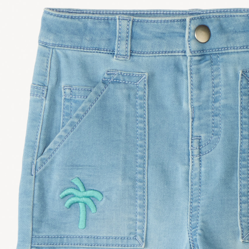 Bermuda en jean style workwear avec broderie palmier pour bébé garçon 