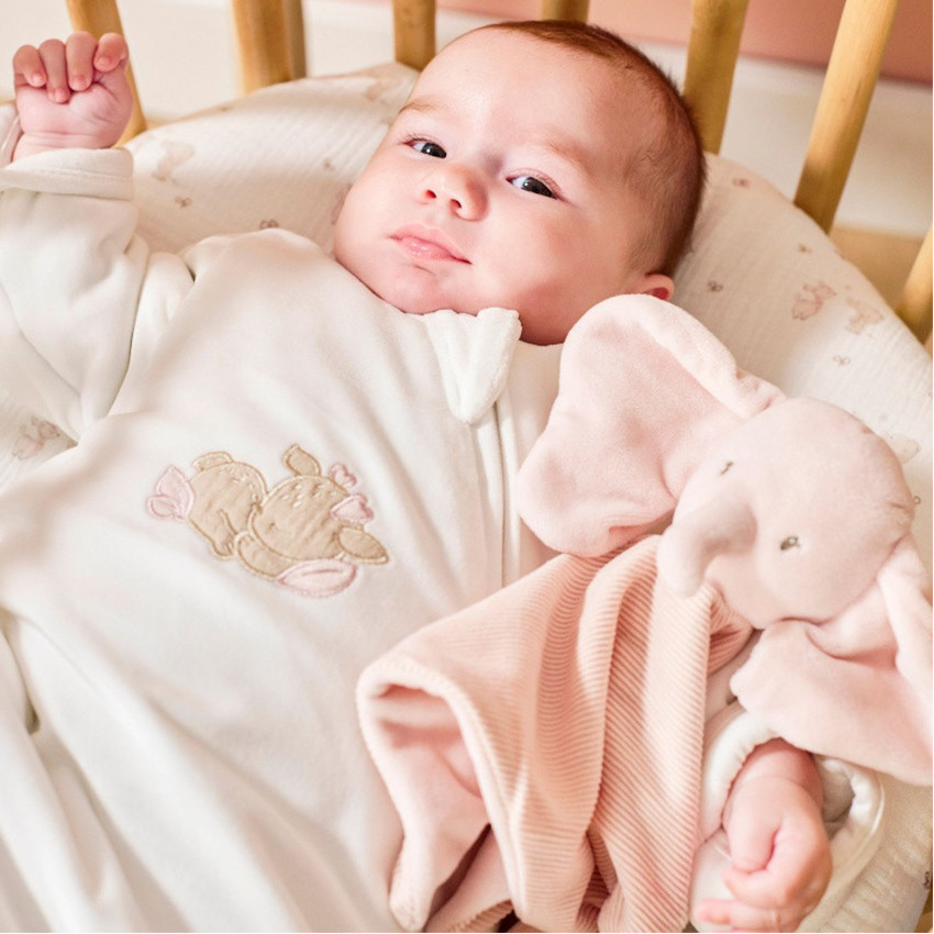 Doudou éléphant - Fanfan - Velours côtelé - Rose - 27x27 cm  