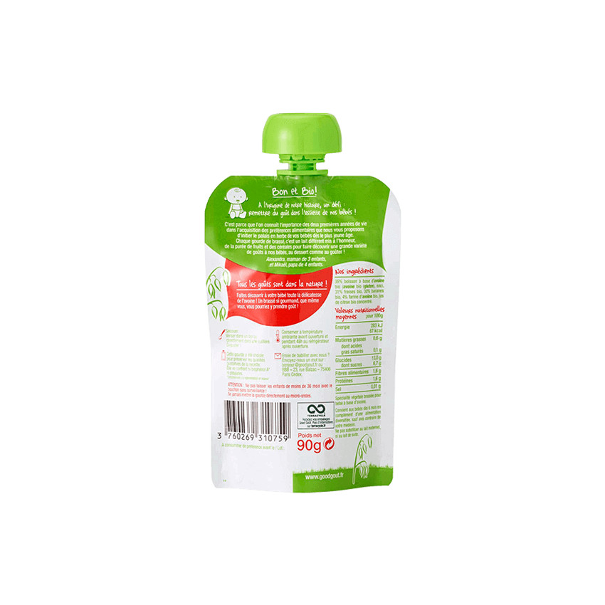 Brassé végétal au lait d'avoine, fraise et banane - 90g 