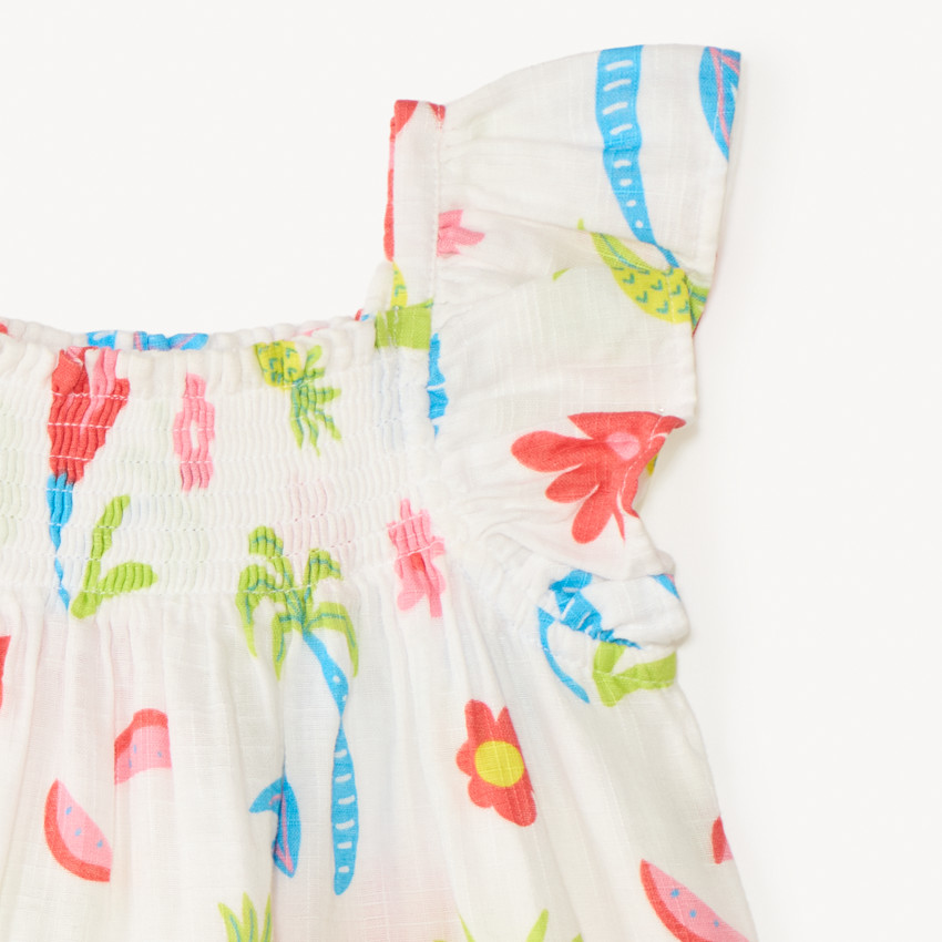 Tunique à bretelles volantées imprimé tropical coloré pour fille 