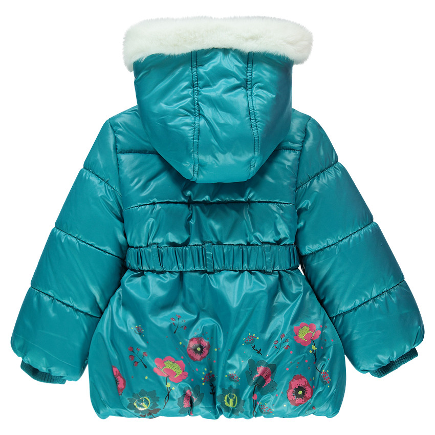 Parka turquoise à capuche amovible doublée sherpa 