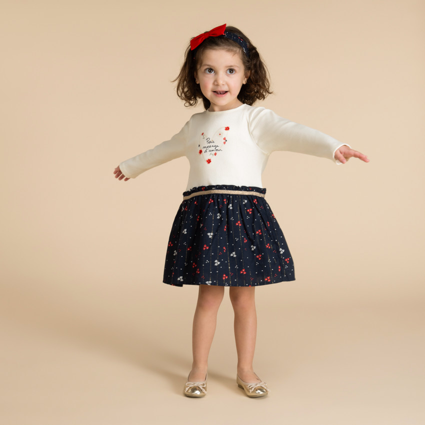 Robe bi-matière effet 2 en 1 à motifs fleuris pour bébé fille