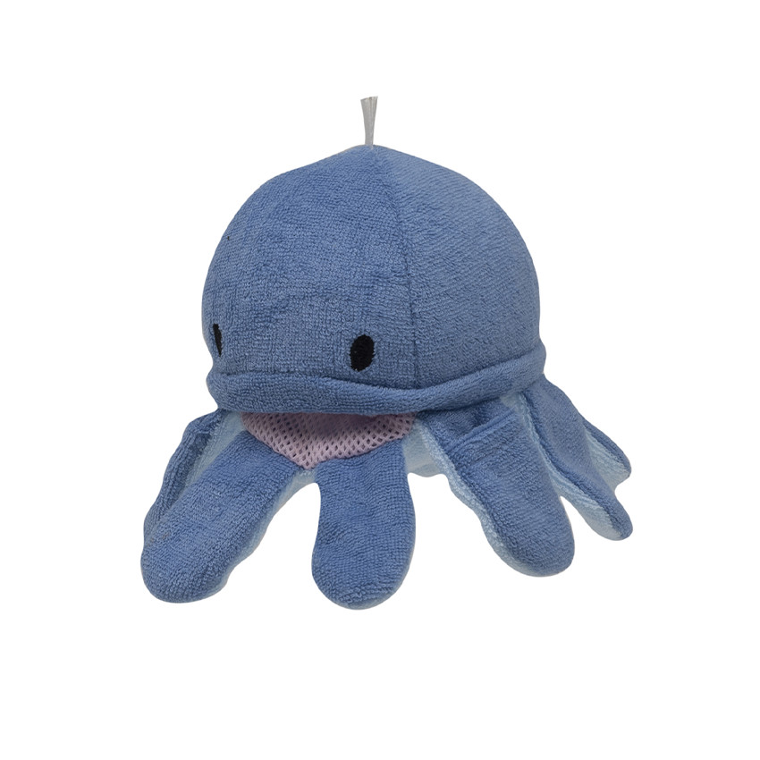 gant-peluche de bain - octopus - bleu marine