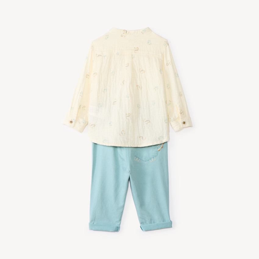 Ensemble 2 pièces chemise et pantalon bébé garçon motifs dinosaures 