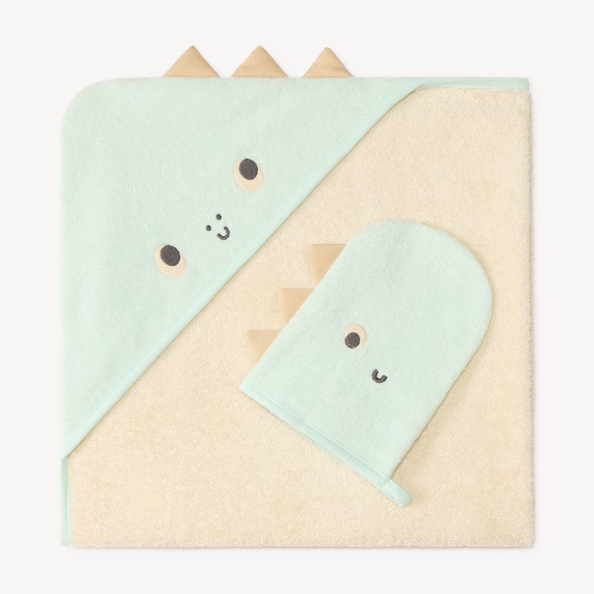 Set de bain cape + gant dinosaure pour bébé garçon