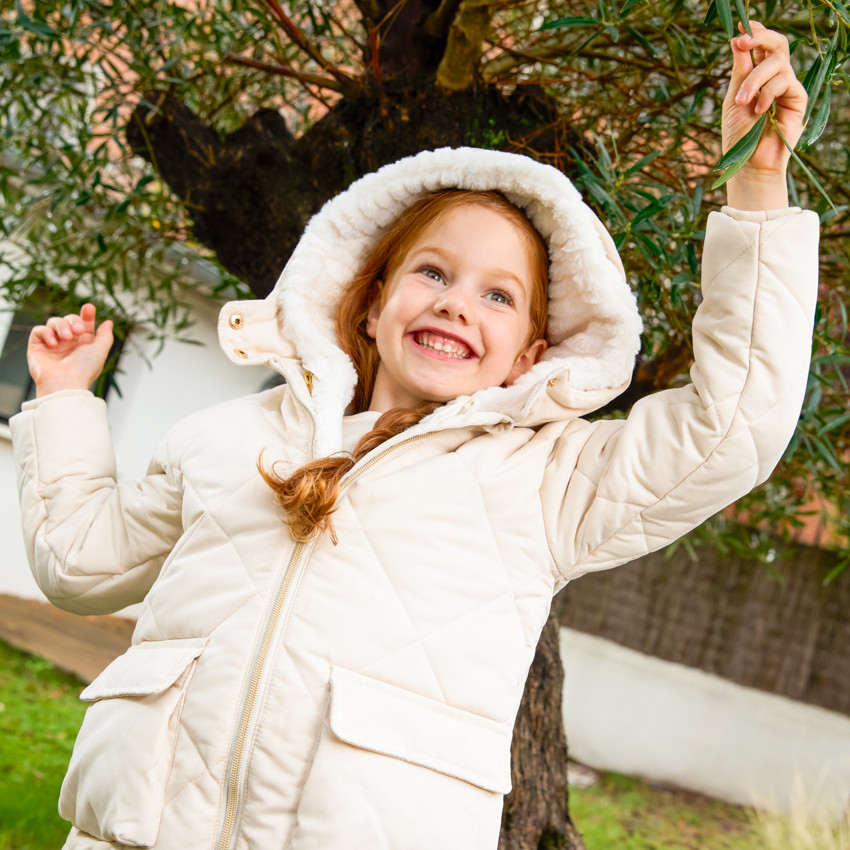 Doudoune manches longues en twill et sherpa + gilet pour fille 