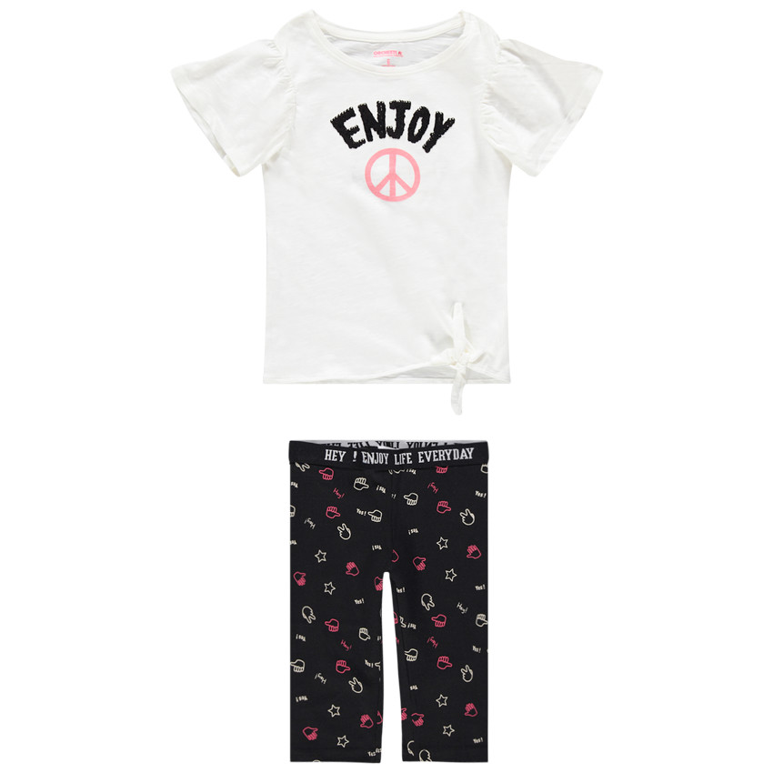 Ensemble avec t-shirt à message en sequins magiques et pantacourt imprimé all-over 