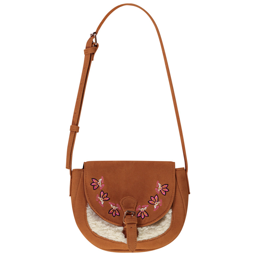 Sac bandoulière brodé en suédine et sherpa pour fille 