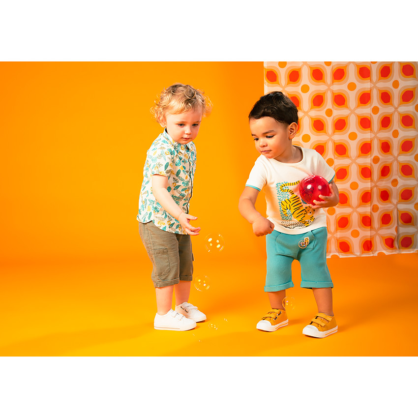 Bermuda en coton gaufré avec poche kangourou pour bébé garçon 