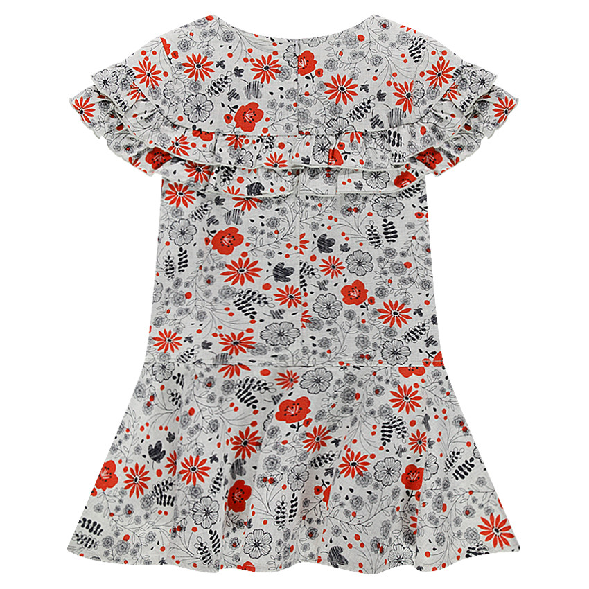 Robe manches courtes volantée à fleurs all-over 