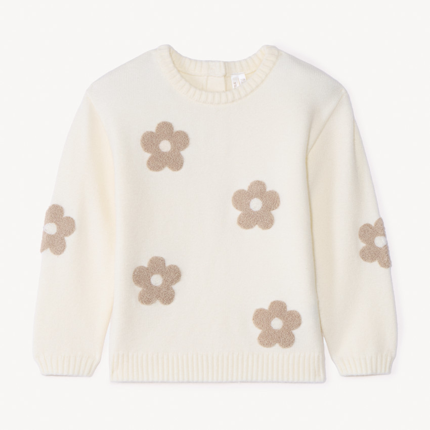 Pull tricot à fleurs en bouclettes 3D pour bébé fille