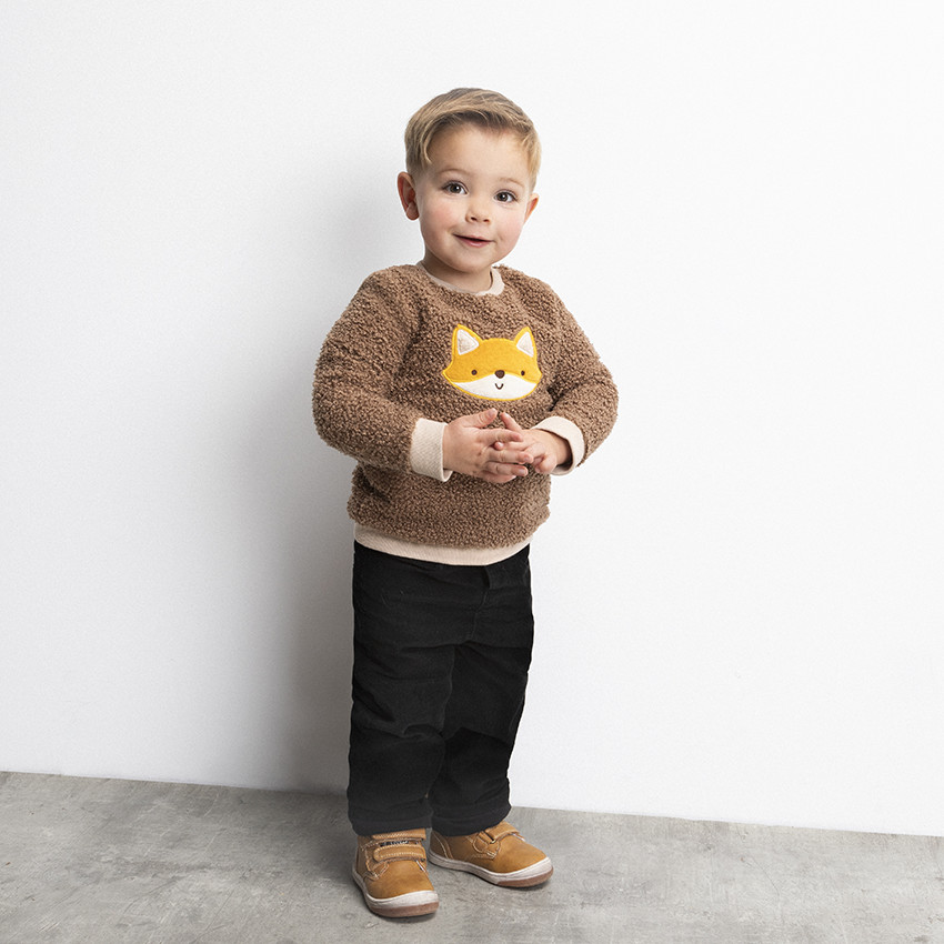 Sweat en bouclette patch renard en velours pour bébé garçon 