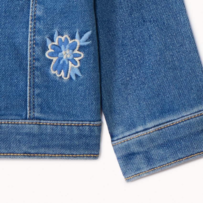 Veste effet jean avec dos brodé fleurs pour bébé fille 