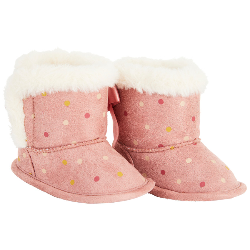 Bottines souples à fausse fourrure et imprimé pois pour bébé fille 