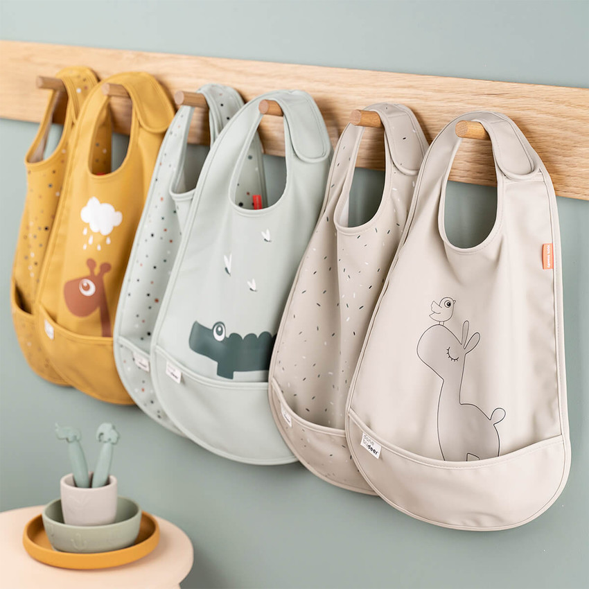 Lot de 2 bavoirs avec velcro - Elphée bleu 