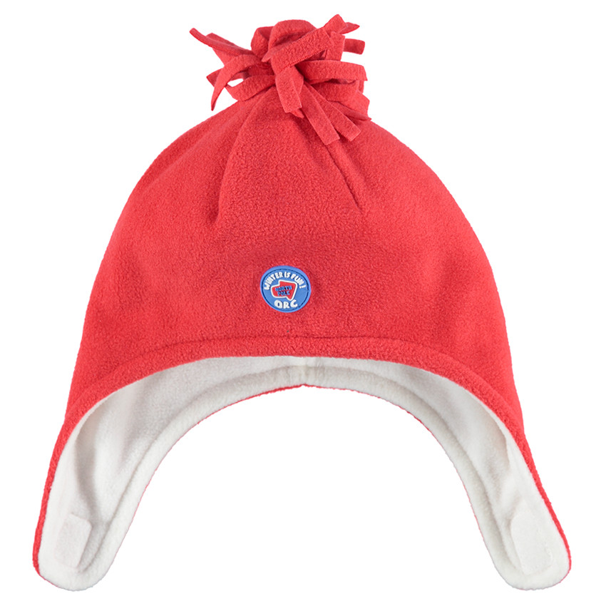 Bonnet péruvien en micropolaire avec pompon et badge