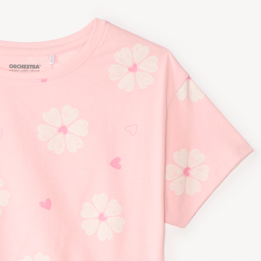 T-shirt manches courtes à nouer imprimé fantaisie pour fille 