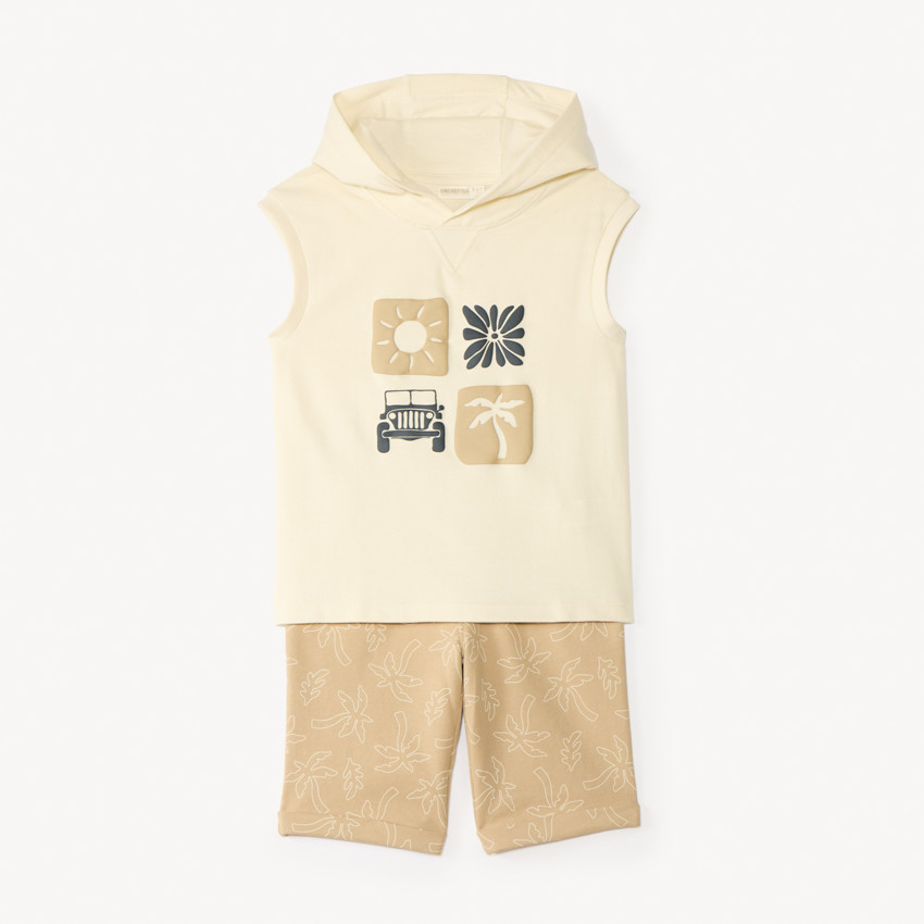 Ensemble court sweat + bermuda imprimé fantaisie pour garçon  