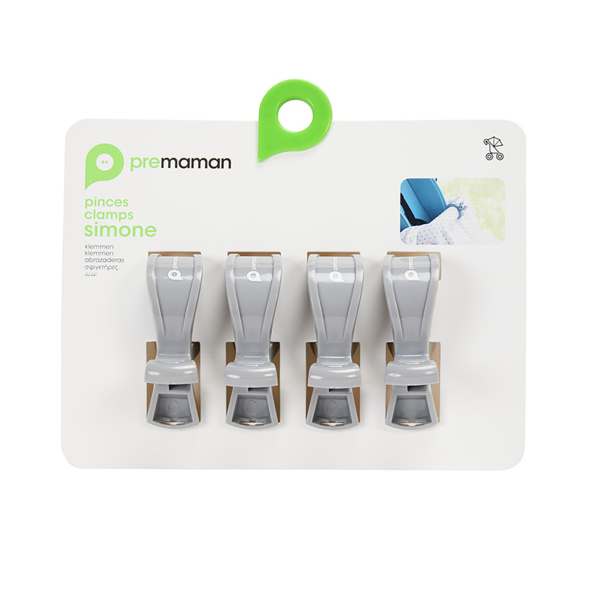 Lot de 4 pinces universelles pour poussette gris 