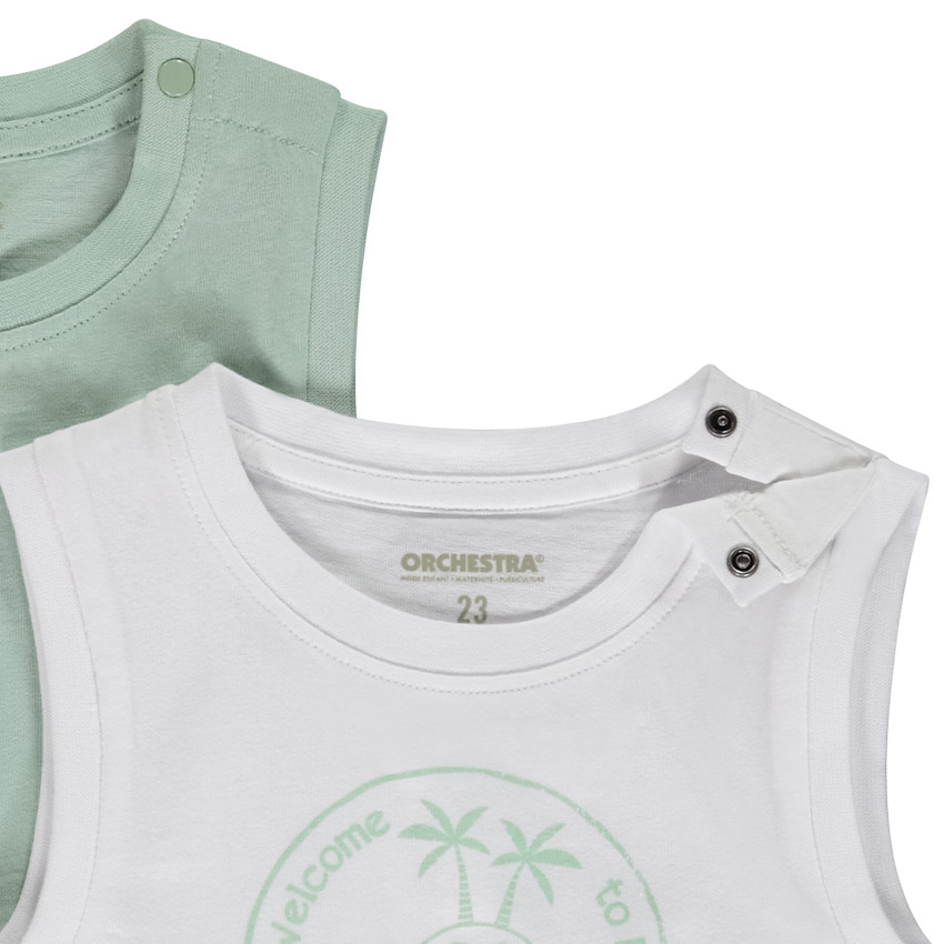 Lot de 2 débardeurs uni et fantaisie pour bébé garçon 