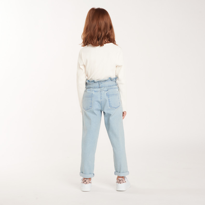 Jean paperbag avec ceinture à nouer pour fille 