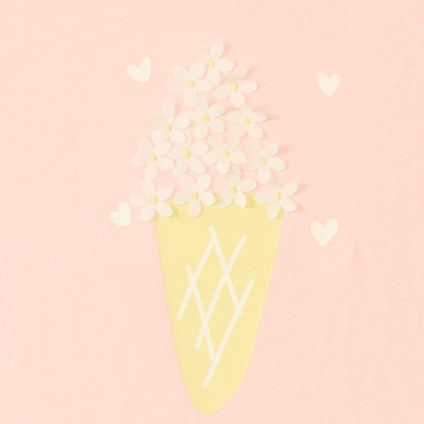 T-shirt manches courtes volantées print glace avec fleurs en relief pour bébé fille 