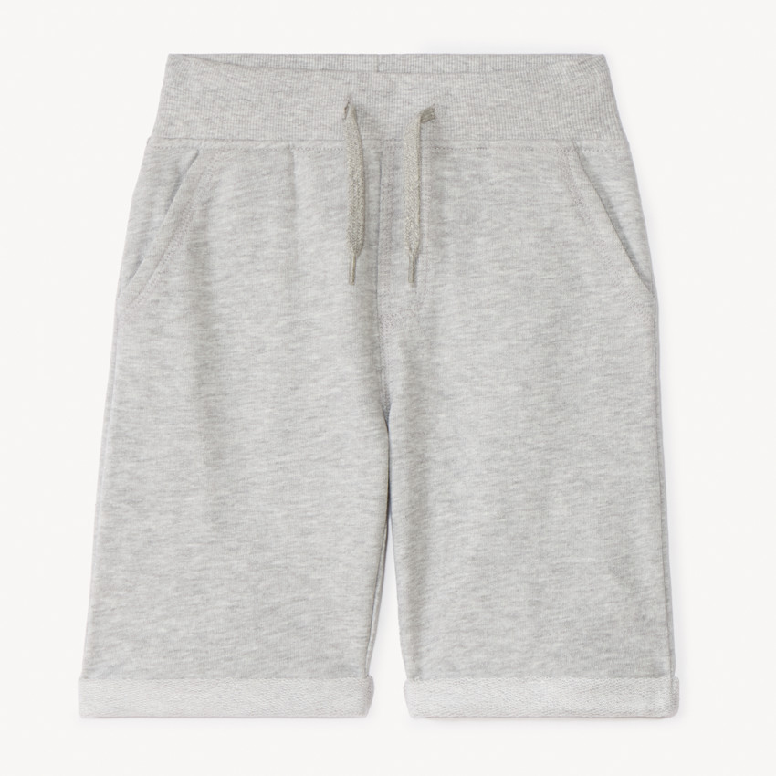 Bermuda en molleton uni à taille élastiquée pour garçon - Gris chiné