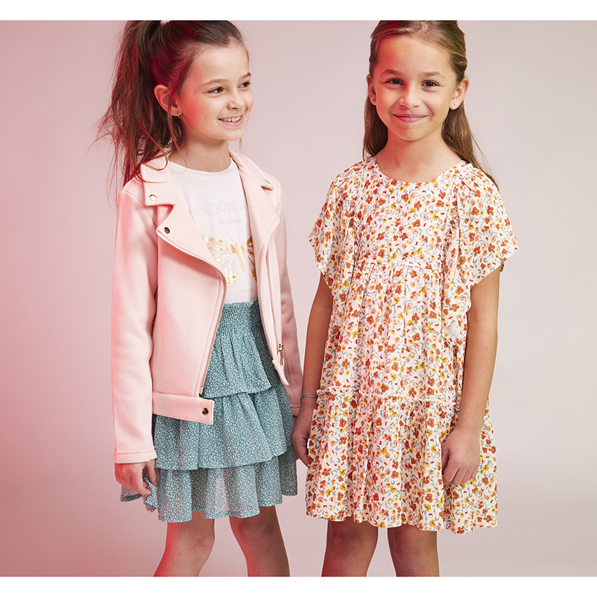 Robe manches courtes volantées imprimé floral pour fille 