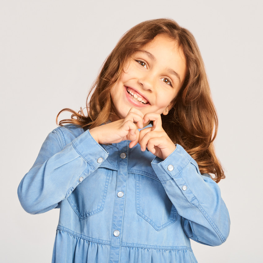 Robe chemise manches longues volantée pour fille 