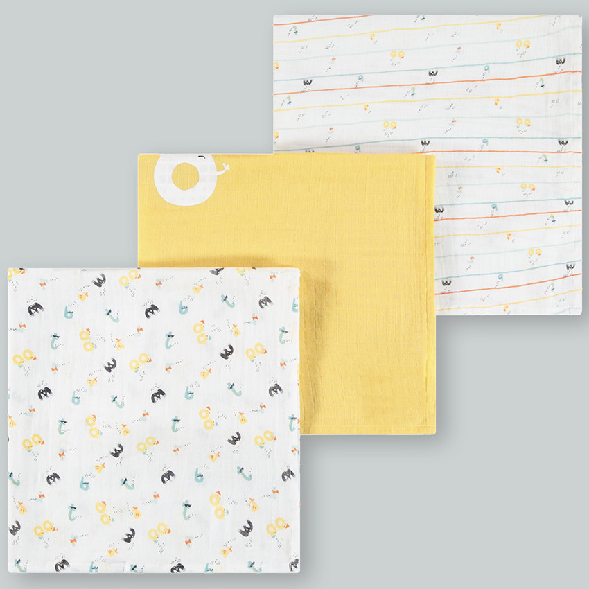 Lot de 3 langes en coton 70 x 70 cm à imprimés esprit musique 