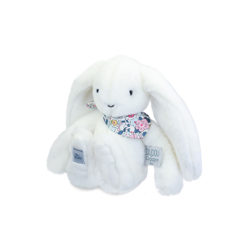 Petite peluche lapin fleurette blanc 25 cm