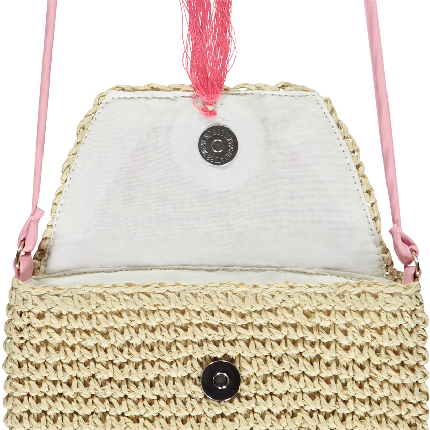 Sac bandoulière en paille tressée avec fleurs pour fille 
